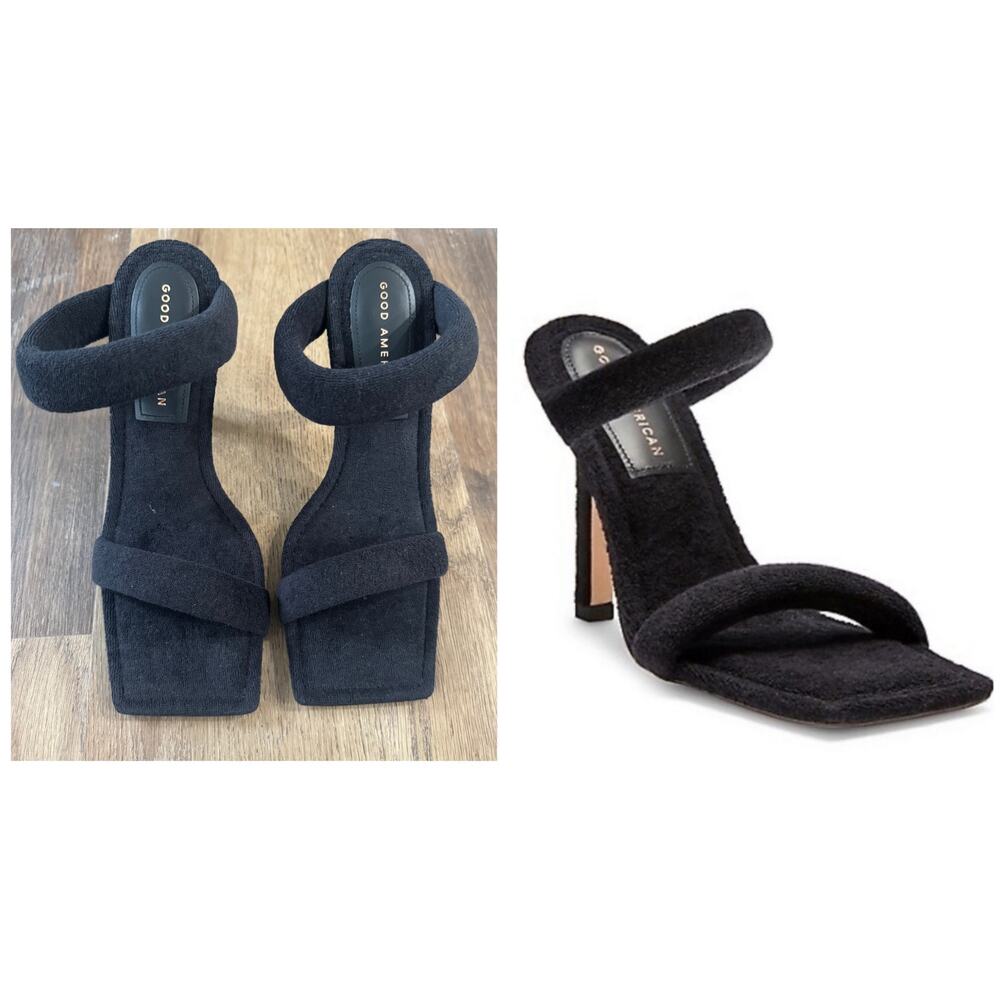 Good American Terry Ankle Wrap Sandal in Black